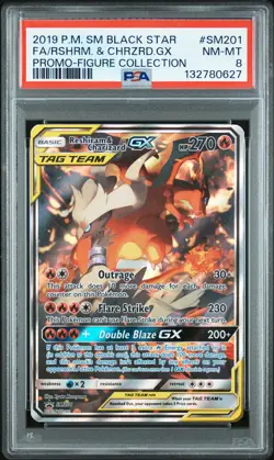 2019 POKEMON SM BLACK STAR PROMO #SM201 FULL ART/RESHIRAM & CHARIZARD GX PSA 8 - Image 1