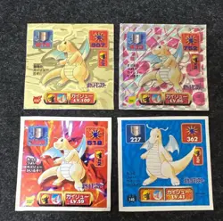 RARE Pokemon Amada Stickers Dragonite Gold Prism Holo Retsuden 4 Card Set 1990s - Image 1