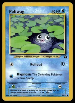 Poliwag 62/75 Common Neo Discovery Pokemon Unlimited MP - Image 1