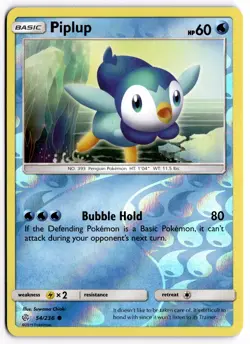 Pokemon TCG Piplup 54/236 SM - Cosmic Eclipse Common Reverse Holo - Image 1