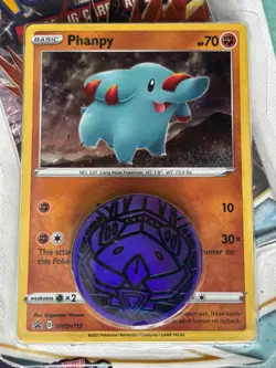 POKEMON TCG S&V TEMPORAL FORCES PACK, PHANPY PROMO CARD & PURPLE COIN - Image 2