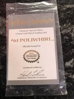 1999 Poliwhirl Gold Plated Bar #61 Card Limited Ed Burger King Pokemon COA - Image 3