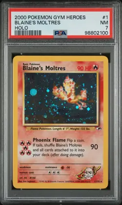 2000 POKEMON GYM HEROES HOLO #1 BLAINE'S MOLTRES PSA 7 - Image 1