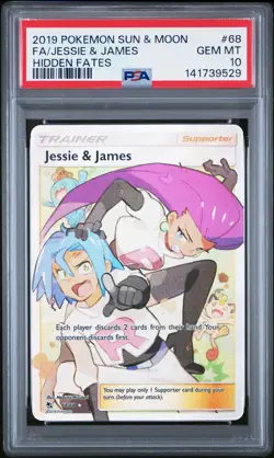 2019 POKEMON SUN & MOON HIDDEN FATES #68 FULL ART/JESSIE & JAMES PSA 10 - Image 1