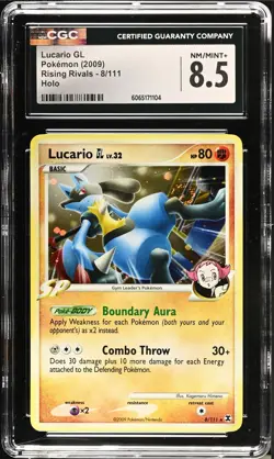 CGC 8.5 NM MINT + Lucario GL 8/111 Holo Rare Platinum Rising Rivals 2009 Pokemon - Image 1