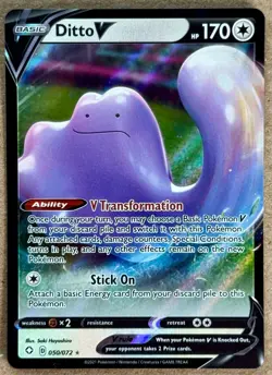 2021 POKEMON TCG SHINING FATES DITTO V ULTRA RARE HOLO 050/072 NM+ - Image 1