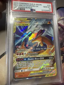 2019 POKEMON SUN & MOON UNBROKEN BONDS #20 RESHIRAM & CHARIZARD GX PSA 10 - Image 2