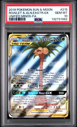 POKEMON SUN & MOON UNIFIED MINDS FULL ART/ROWLET & ALOLAN EXEGGUTOR GX PSA 10 - Image 1