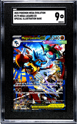 2025 Pokemon Mega Evo. #179/132 Mega Lucario EX Spec Illustration Rare SGC 9 - Image 1