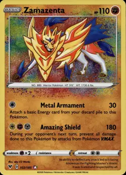 ZAMAZENTA 102/185 AMAZING RARE VIVID VOLTAGE POKEMON NM/M - Image 1