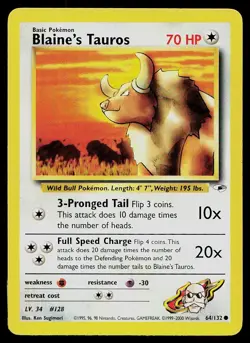 Pokemon Card Gym Heroes Blaine's Tauros 64/132 Common - Image 1