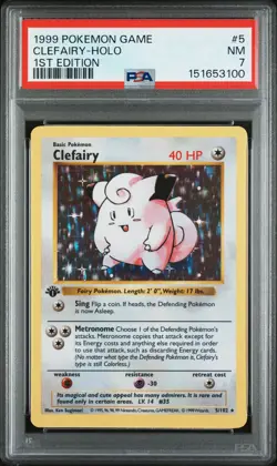 1999 POKEMON BASE SET 1ST EDITION #5 CLEFAIRY-HOLO PSA 7 - Image 1