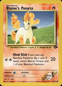 BLAINE'S PONYTA 64/132 COMMON GYM CHALLENGE POKEMON UNLIMITED LP - Image 1
