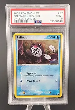 PSA 9 Mint 2005 POKEMON EX UNSEEN FORCES #67 Poliwag REVERSE HOLO FOIL - Image 1