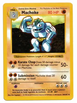 Pokemon Card: Machoke 34/102 Base Set Shadowless Rare! EXC - Image 1