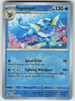 Vaporeon 134/165 Rare 151 Pokemon Reverse Holo Near Mint - Image 1