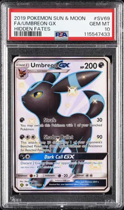 2019 POKEMON SUN & MOON HIDDEN FATES #SV69 FULL ART/UMBREON GX PSA 10 - Image 1