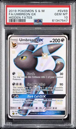 2019 POKEMON SUN & MOON HIDDEN FATES #SV69 FULL ART/UMBREON GX PSA 10 - Image 1