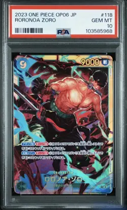 2023 ONE PIECE JPN OP06-WINGS OF THE CAPTAIN #118 RORONOA ZORO PSA 10 - Image 1