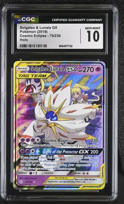 CGC 10 GEM MINT Solgaleo & Lunala GX Cosmic Eclipse 75/236 Holo Pokemon Card - Image 1