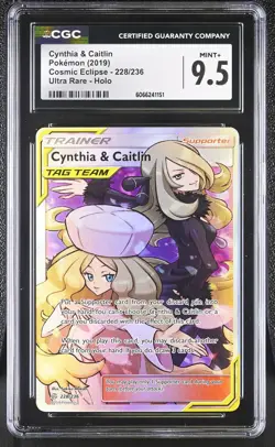 CGC 9.5 Cynthia & Caitlin Cosmic Eclipse 228/236 Ultra Rare Holo Pokemon Card - Image 1