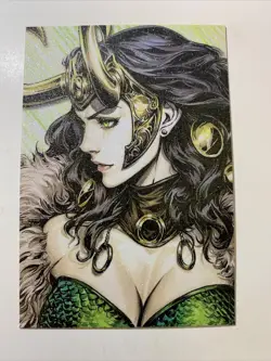 Lady Loki Marvel Hot Sexy Goddess Anime Doujin Sketch Art Card Girl Waifu Thor - Image 1