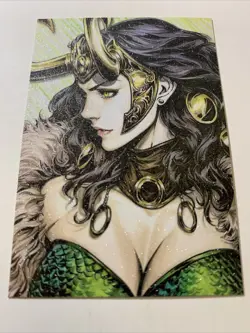 Lady Loki Marvel Hot Sexy Goddess Anime Doujin Sketch Art Card Girl Waifu Thor - Image 5