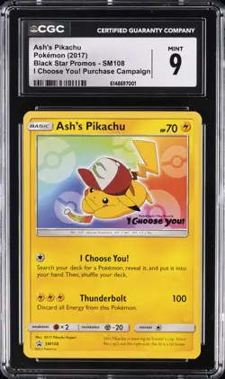 2017 POKEMON ENGLISH BLACK STAR PROMO #SM108 ASH'S PIKACHU CGC 9 - Image 1