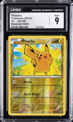 2014 POKEMON XY REVERSE HOLO #42/146 PIKACHU CGC 9 - Image 1