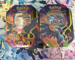 Pokemon TCG Mega Charizard X & Y EX Tins New And Sealed - Set of 2 - Image 1