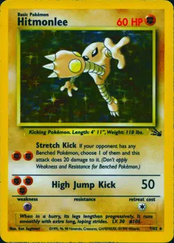 HITMONLEE 7/62 HOLO RARE FOSSIL POKEMON UNLIMITED HOLO LP - Image 1