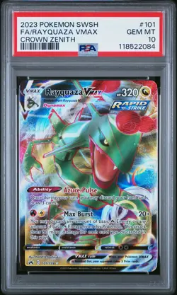 2023 POKEMON SWORD & SHIELD CROWN ZENITH #101 FULL ART/RAYQUAZA VMAX PSA 10 - Image 1