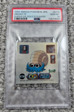 1999 Amada Pokemon Japan Super DX Gold Sticker Omanyte D119 PSA 10 Pop 2 - Image 1