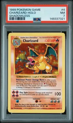 1999 POKEMON GAME SHADOWLESS #4 CHARIZARD-HOLO PSA 7 - Image 1