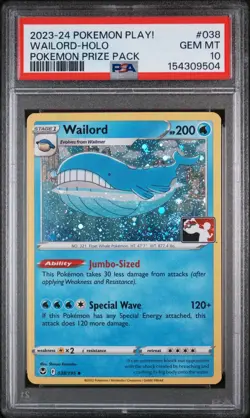 2023-2024 POKEMON PLAY! POKEMON PRIZE PACK #038 WAILORD-HOLO PSA 10 - Image 1