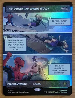 X 1 The Death of Gwen Stacy Borderless Foil Marvel's Spider-Man 223 MTG Magic - Image 1