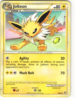 Jolteon Uncommon Pokemon TCG HGSS Undaunted 28/90 MP - Image 1