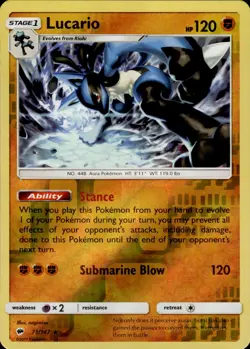 Pokemon TCG Reverse Holo Card Lucario (SM - Burning Shadows) Deck Exclusives 71 - Image 1