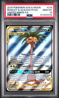 POKEMON SUN & MOON UNIFIED MINDS FULL ART/ROWLET & ALOLAN EXEGGUTOR GX PSA 10 - Image 1
