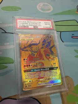 2021 POKEMON SM BLACK STAR PROMO #SM247 FULL ART/RESHIRAM & CHARIZARD GX PSA 8 - Image 1