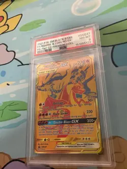 2021 POKEMON SM BLACK STAR PROMO #SM247 FULL ART/RESHIRAM & CHARIZARD GX PSA 8 - Image 2