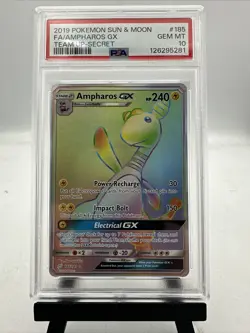 2019 POKEMON SUN & MOON TEAM UP SECRET #185 FULL ART/AMPHAROS GX PSA 10 - Image 1
