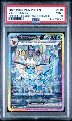 2025 POKEMON PRE EN-PRISMATIC EVOLUTIONS #149 VAPOREON EX PSA 9 - Image 1