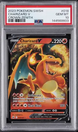 2023 POKEMON SWORD & SHIELD CROWN ZENITH #018 CHARIZARD V PSA 10 - Image 1