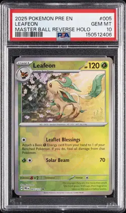 2025 POKEMON PRE EN-PRISMATIC EVOLUTIONS MASTER BALL REVERSE HOLO LEAFEON PSA 10 - Image 1