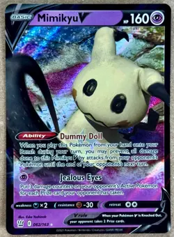 2021 POKEMON TCG BATTLE STYLES MIMIKYU V ULTRA RARE HOLO 062/163 NM+ - Image 1