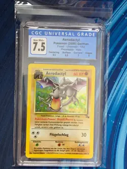 CGC 7.5 Aerodactyl Fossil Unlimited 1/62 Prerelease - Holo German - 2000 Pokemon - Image 1