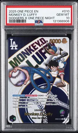 2025 ONE PIECE PROMOS DODGERS X ONE PIECE NIGHT #010 MONKEY D. LUFFY PSA 10 - Image 1