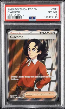 2025 POKEMON PRE EN-PRISMATIC EVOLUTIONS ULTRA RARE #138 GIACOMO PSA 8 - Image 1