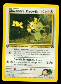 Pokemon GIOVANNI'S MEOWTH 43/132 - 1st Edition Gym Challenge - NM/M - Card B - Image 1
